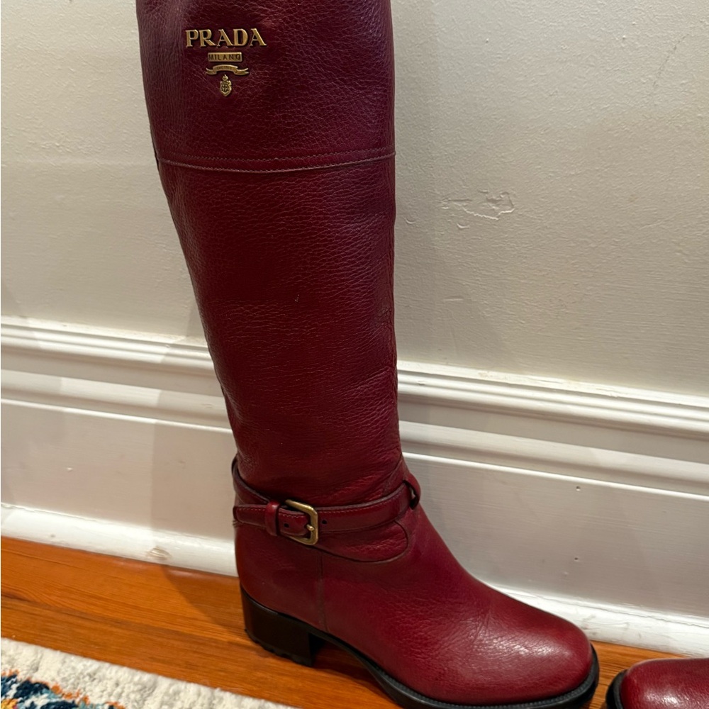 Prada Red Combat Moto Boots with Buckle Straps - Picture 2 of 7